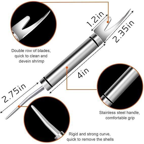 MCOIKY® 2PCS - 5 In 1 Multifunctional Shrimp Line Fish Maw Knife Stainless Steel Shrimp Deveiner Tool Multifunctional Fast Shrimp Peeler Fish Scale Remover Kitchen Fish and Shrimp Duck Intestine Cleaner