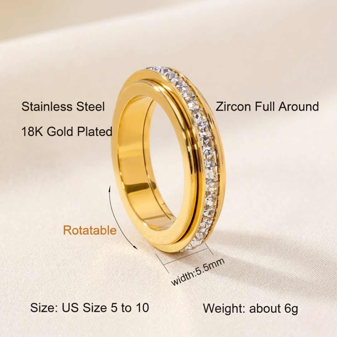 ✨ Anxiety Rings for Women and Men | Titanium Steel Spinner Fidget Band with Cubic Zirconia for Stress Relief & Wellness