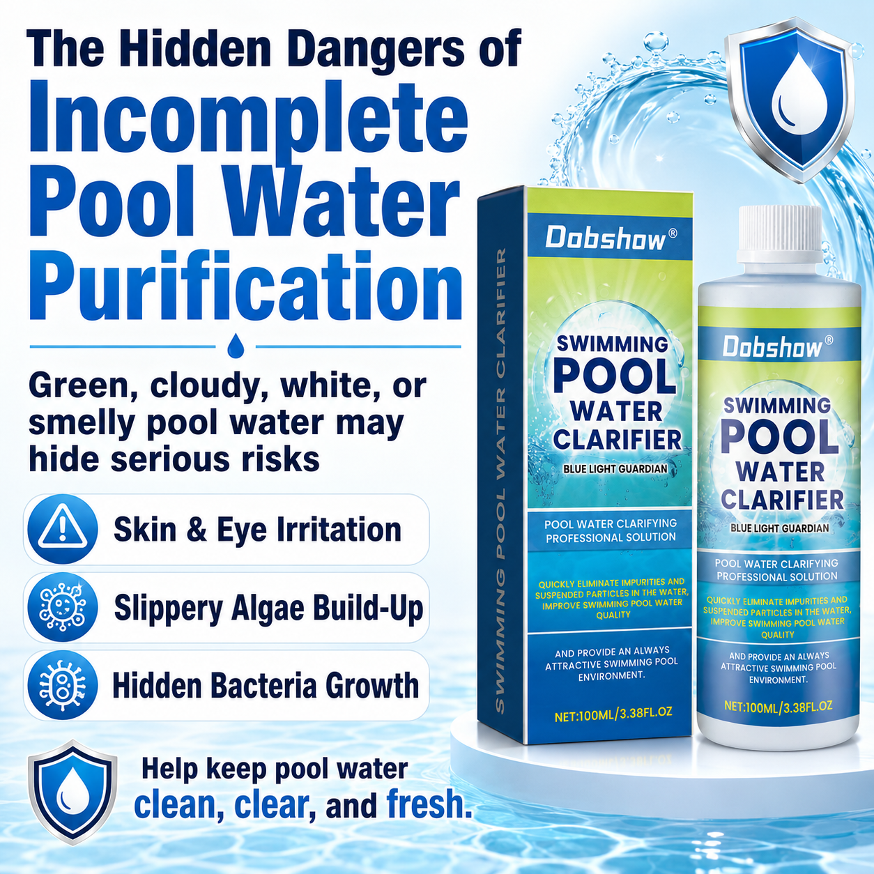 🎉Special limited-time discount🎉Dobshow®  Swimming Pool Water Clarifier-Ultra-concentrated and odor-free: 24-hour rapid algae rescue for long-lasting clarity and crystal-clear water