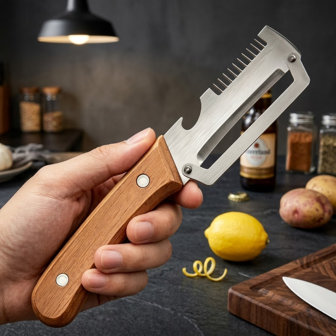 💖𝙎𝙥𝙚𝙘𝙞𝙖𝙡 𝙋𝙧𝙤𝙢𝙤𝙩𝙞𝙤𝙣💖 MCOIKY® 2-in-1 Stainless Steel Vegetable Peeler with Wooden Handle & Bottle Opener