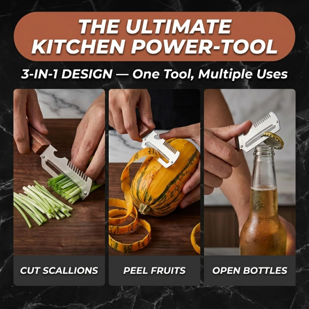 💖𝙎𝙥𝙚𝙘𝙞𝙖𝙡 𝙋𝙧𝙤𝙢𝙤𝙩𝙞𝙤𝙣💖 MCOIKY® 2-in-1 Stainless Steel Vegetable Peeler with Wooden Handle & Bottle Opener