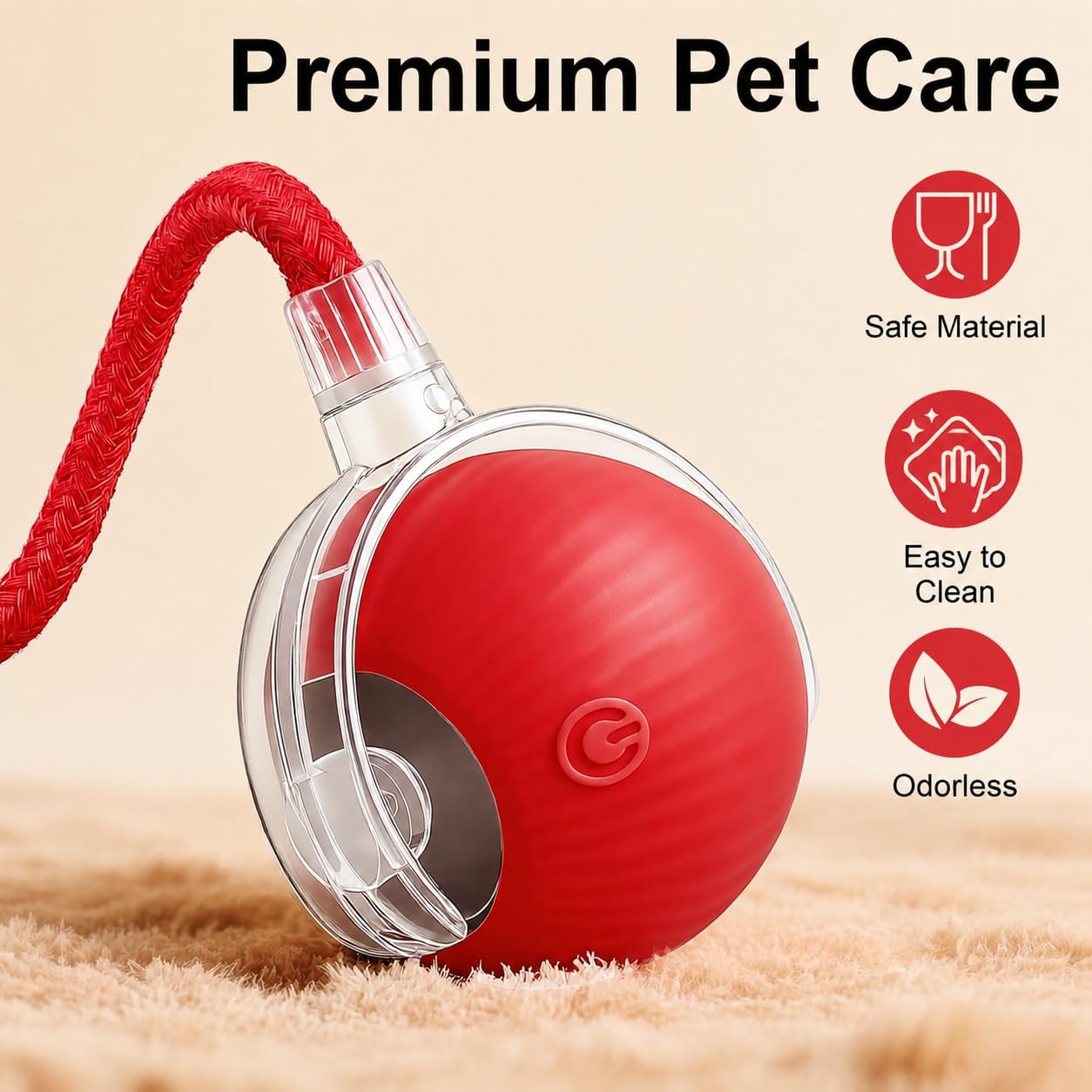 Smart Interactive Automatic Electric Rolling Moving Rechargeable Motion Activated Self Play Electronic Stimulation Chase Teaser Ball Toy with Rope for Indoor Bored Adult Cat and Dog