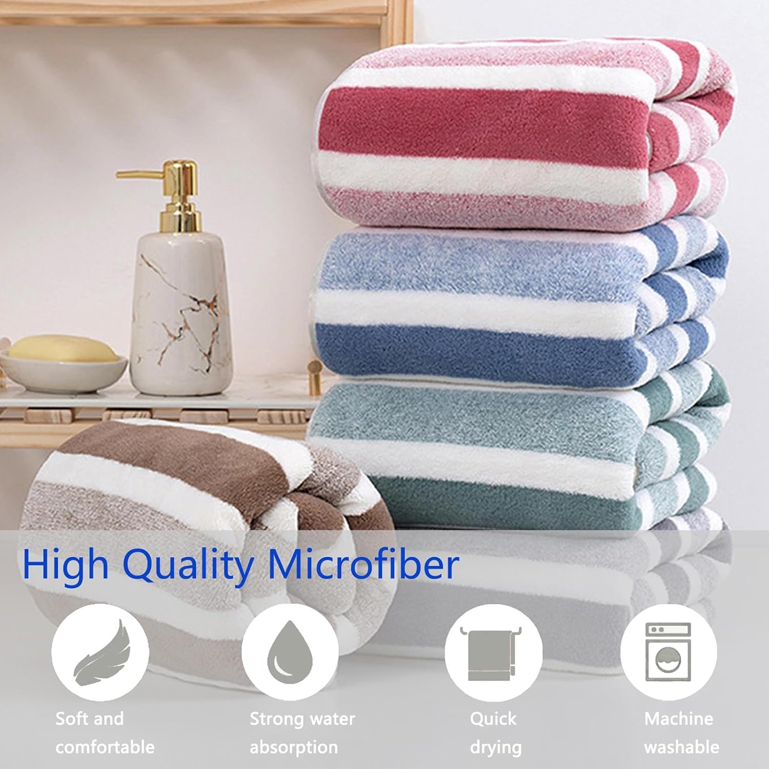Quick-Drying Dog Bathrobe - Striped Super Absorbent Pet Towel Robe with Adjustable Belly Band,1-Piece Design,Super-Soft Fast-Drying Fabric,for Small Medium Large Dogs Post-Bath Grooming