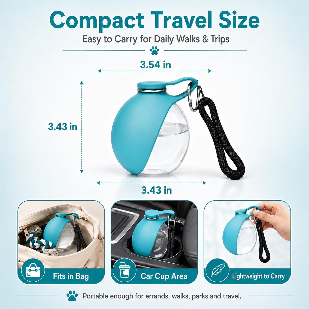 Portable Dog Water Bottle 2-in-1 Pet Travel Dispenser with Transparent Ball Sphere Bowl 10 Oz Soft Silicone Collapsible Walking Container for Small Medium Breeds