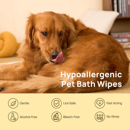 No-Rinse Pet Grooming Gloves — Disposable Wet Wipes for Dogs & Cats (Bathing, Deodorizing, and Cleaning)
