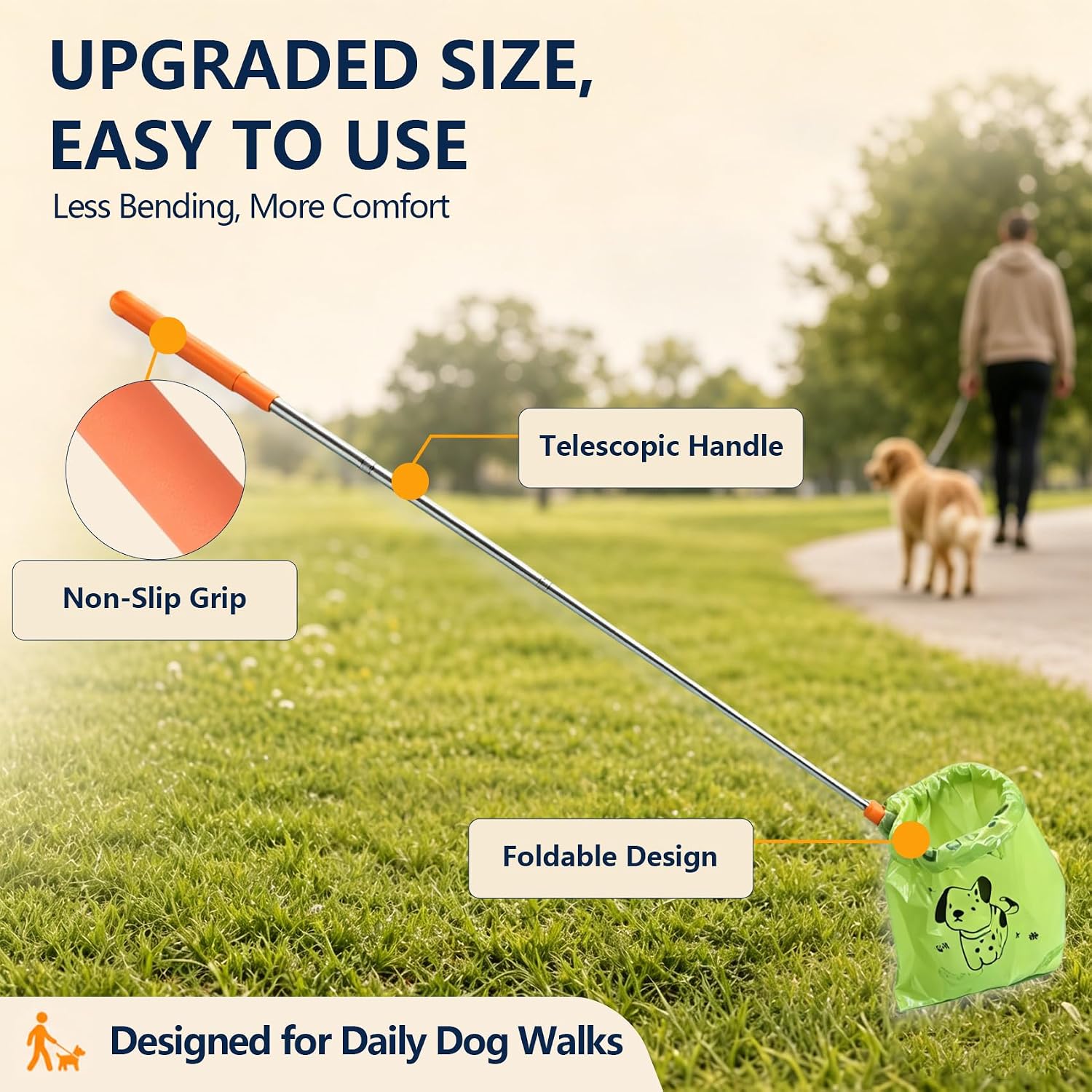 Extendable Dog Pooper Scooper with Poop Bags, No-Touch Waste Picker