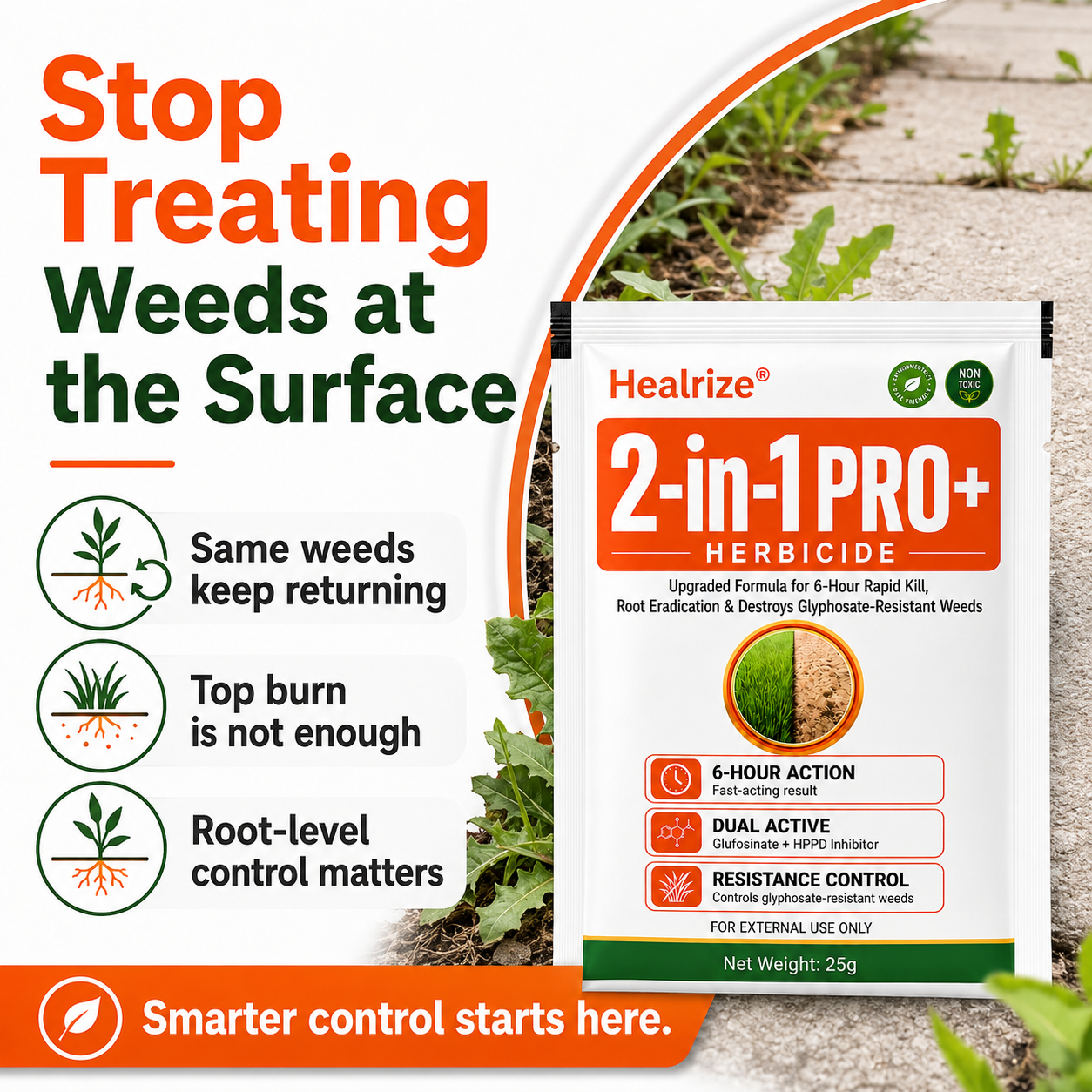 Healrize® Advanced 2-in-1 Pro+ Herbicide | Upgraded Formula for 6-Hour Rapid Kill, Root Eradication & Destroys Glyphosate-Resistant Weeds