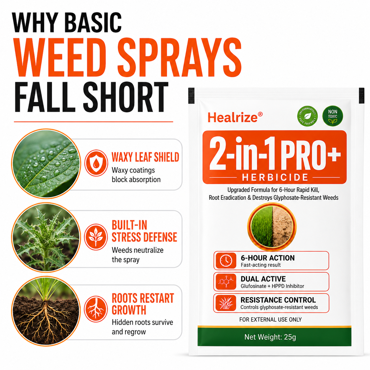 Healrize® Advanced 2-in-1 Pro+ Herbicide | Upgraded Formula for 6-Hour Rapid Kill, Root Eradication & Destroys Glyphosate-Resistant Weeds