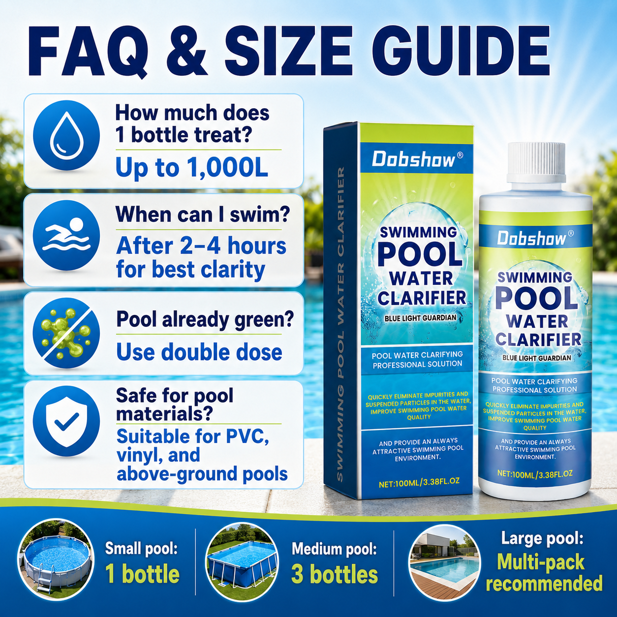 🎉Special limited-time discount🎉Dobshow®  Swimming Pool Water Clarifier-Ultra-concentrated and odor-free: 24-hour rapid algae rescue for long-lasting clarity and crystal-clear water