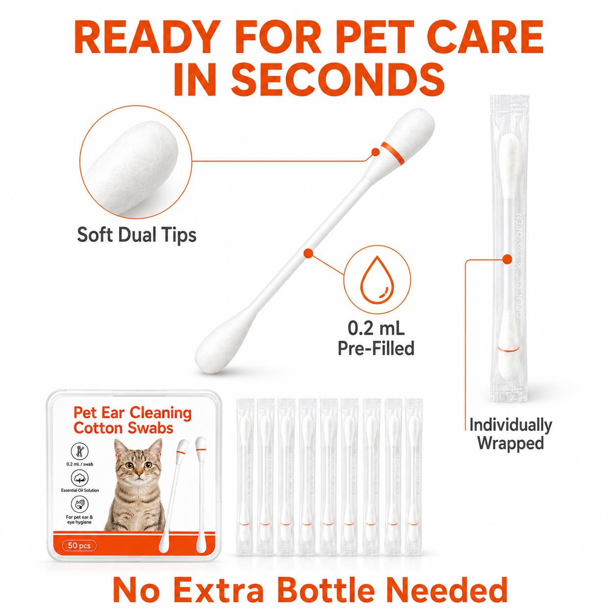 Pawfirst Pet Ear Cleaning Cotton Swabs – Earwax & Odor Remover for Cats & Dogs, Individually Wrapped, Break-to-Release Liquid, Dry/Wet Dual-Use, 100 Pack with Aloe, Witch Hazel & Chamomile Formula #SummerVibes #petlovers