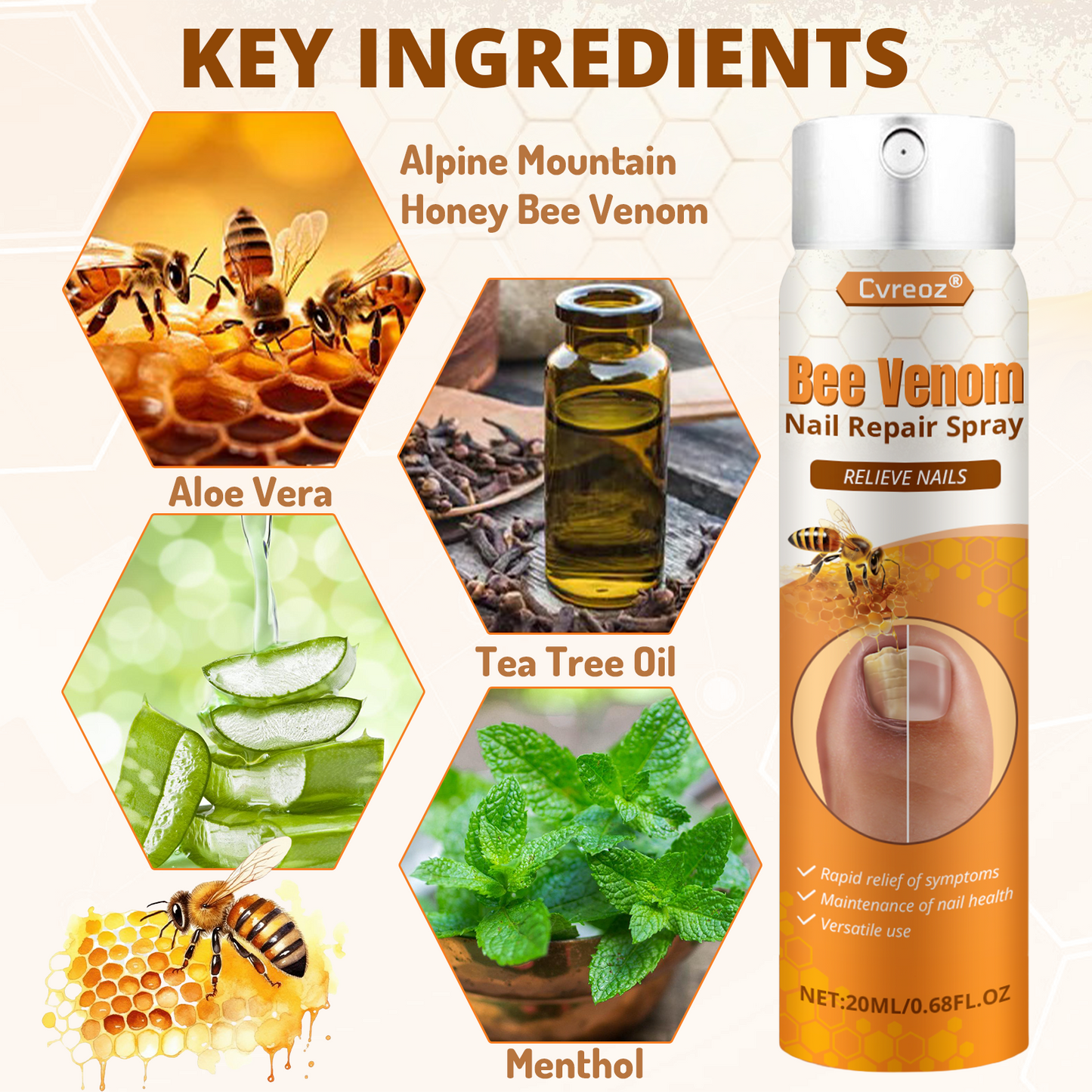 Cvreoz® Bee Venom Nail Repair Spray-Fast Relief for Fungal & Damaged Nails🌿