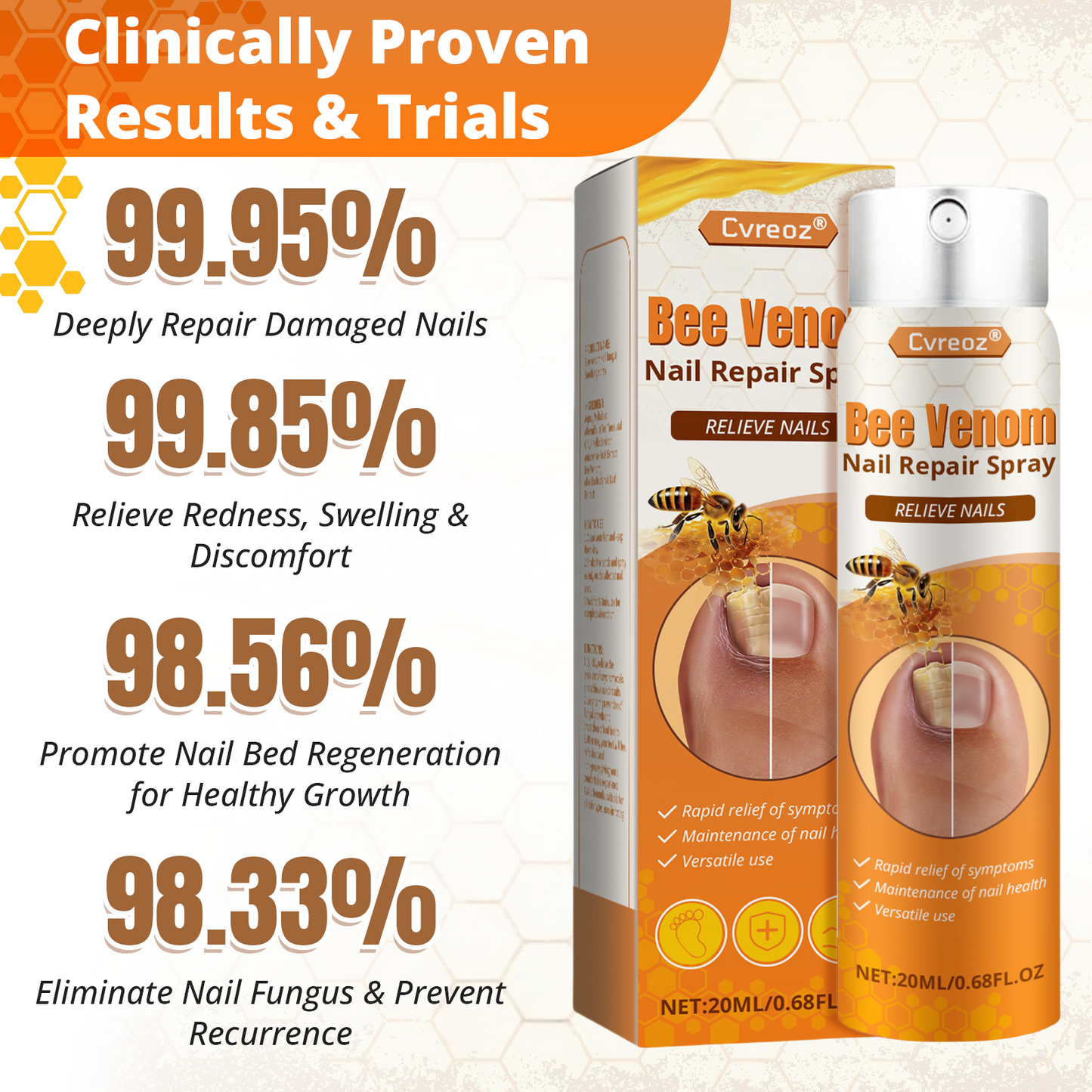 Cvreoz® Bee Venom Nail Repair Spray-Fast Relief for Fungal & Damaged Nails🌿