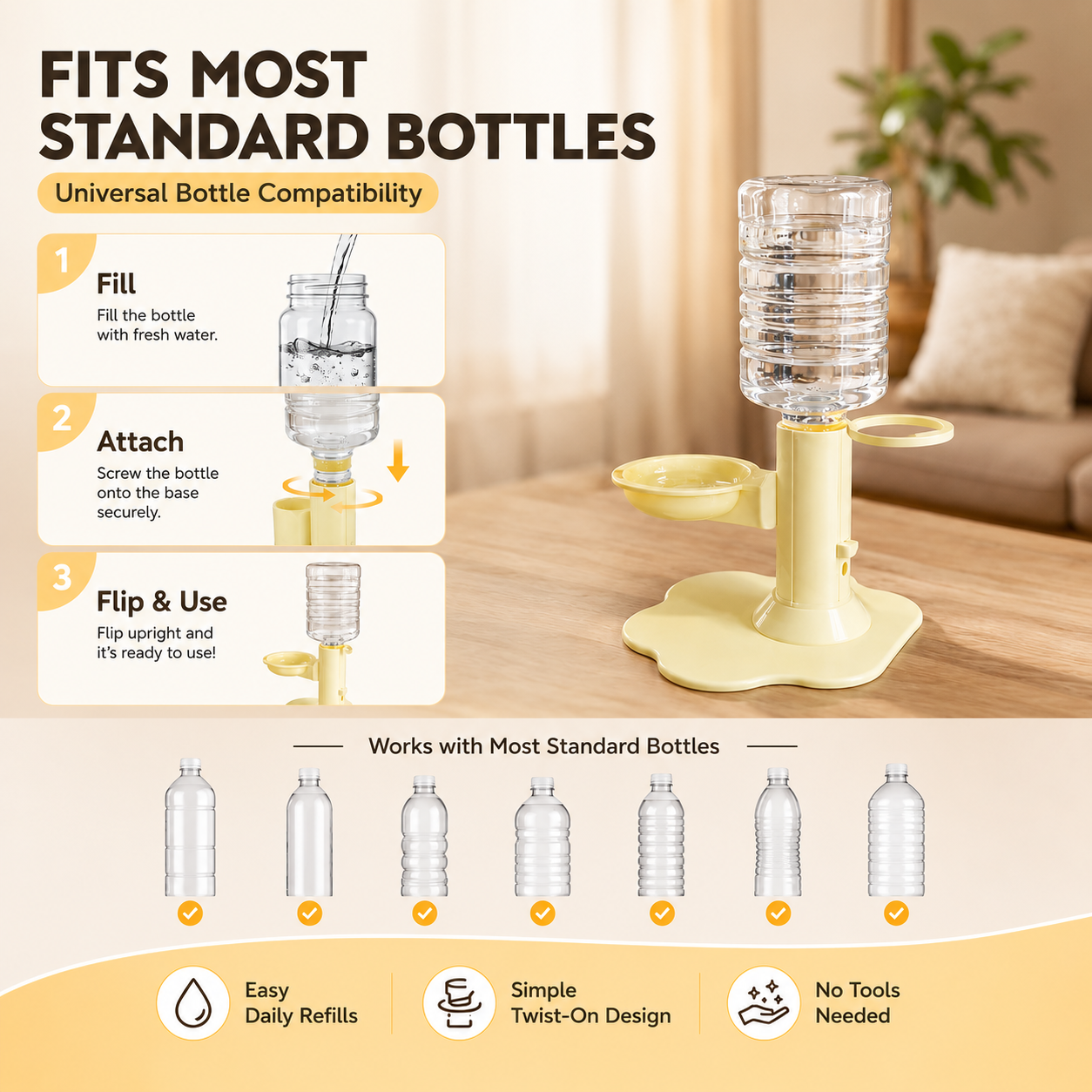 Gravity Cat Water Dispenser Stand, Spill-Proof, Filter-Free, No Electricity with a Bucket