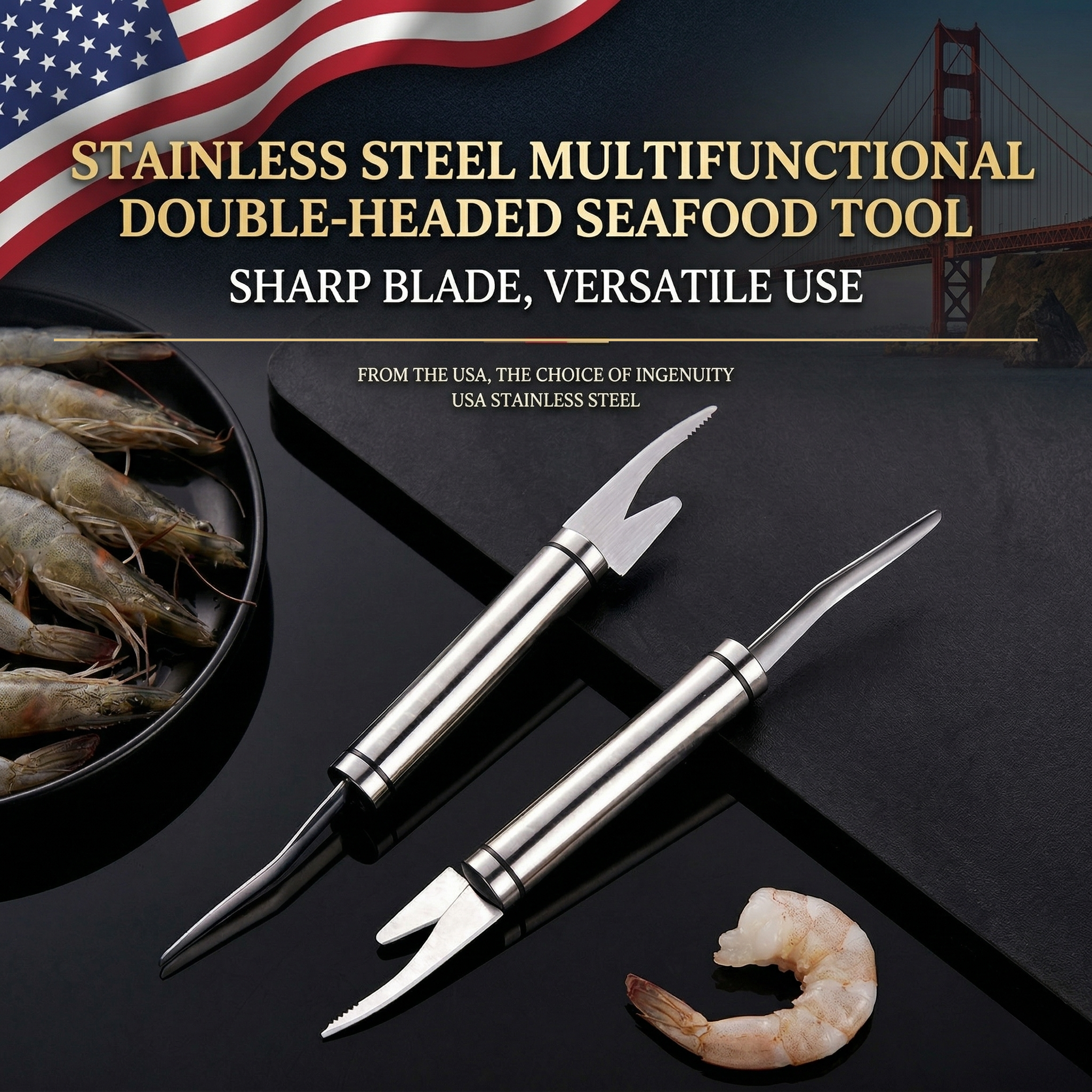 MCOIKY® 2PCS - 5 In 1 Multifunctional Shrimp Line Fish Maw Knife Stainless Steel Shrimp Deveiner Tool Multifunctional Fast Shrimp Peeler Fish Scale Remover Kitchen Fish and Shrimp Duck Intestine Cleaner